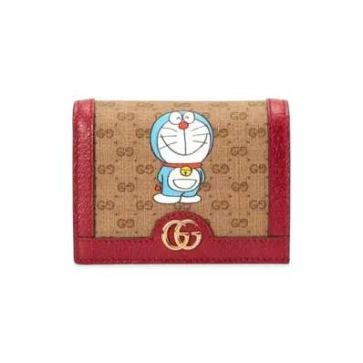 GUCCI x Doraemon GG Supreme Canvas Mini Wallet "Beige/Ebony/Cherry Red"