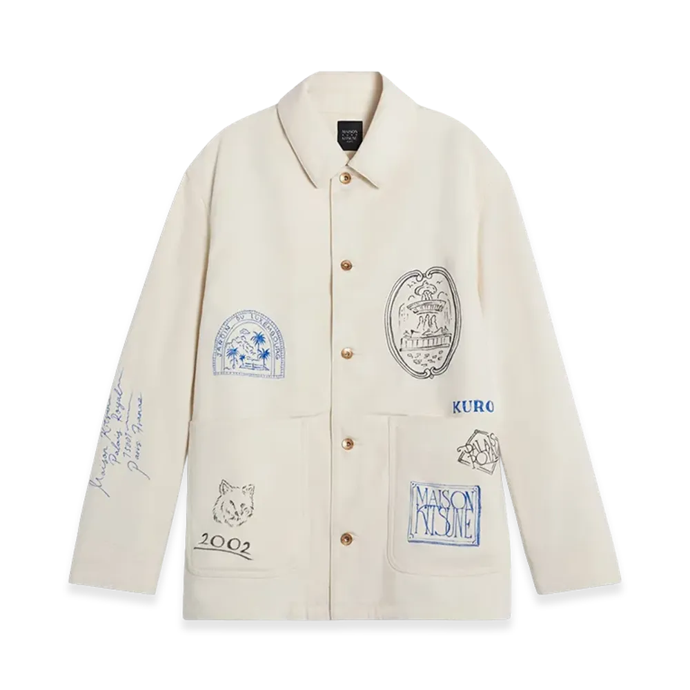 Maison Kitsune x KURO Handwritten Postcard Work Jacket "Ecru"