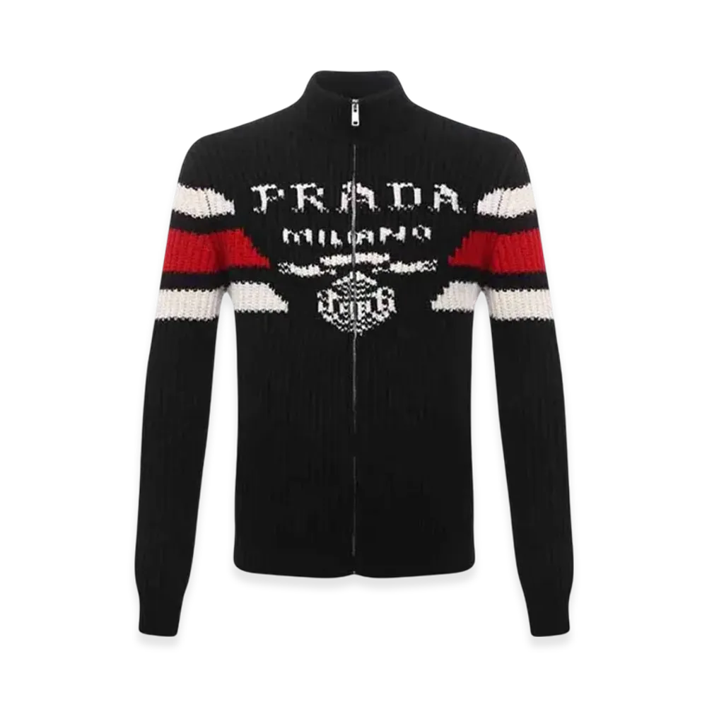 PRADA Jacquard Cashmere Cardigan "Black"