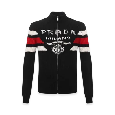PRADA Jacquard Cashmere Cardigan "Black"