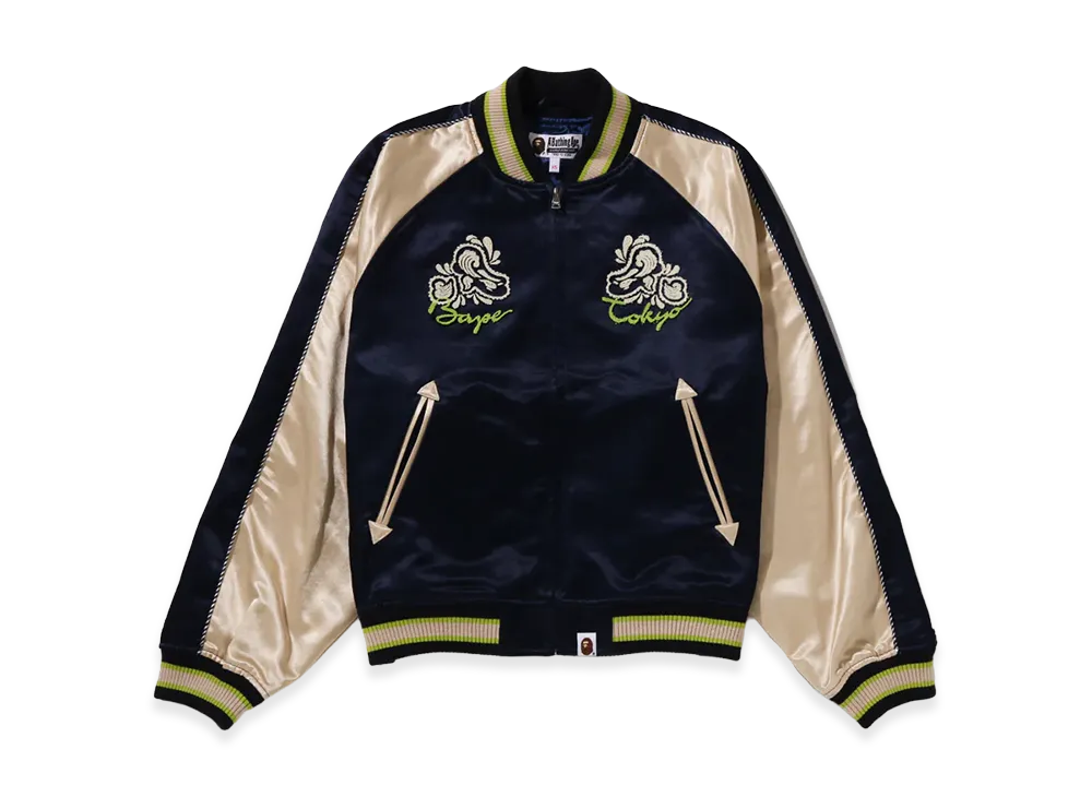 A BATHING APE Women's Paisley Pattern Ape Head Souvenir Jacket "Navy"