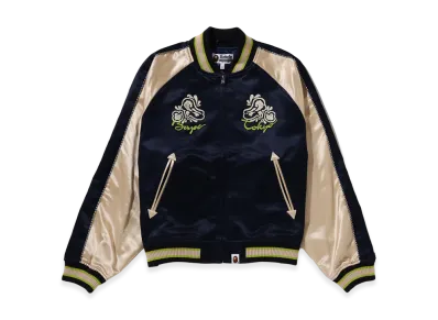 A BATHING APE Women's Paisley Pattern Ape Head Souvenir Jacket "Navy"