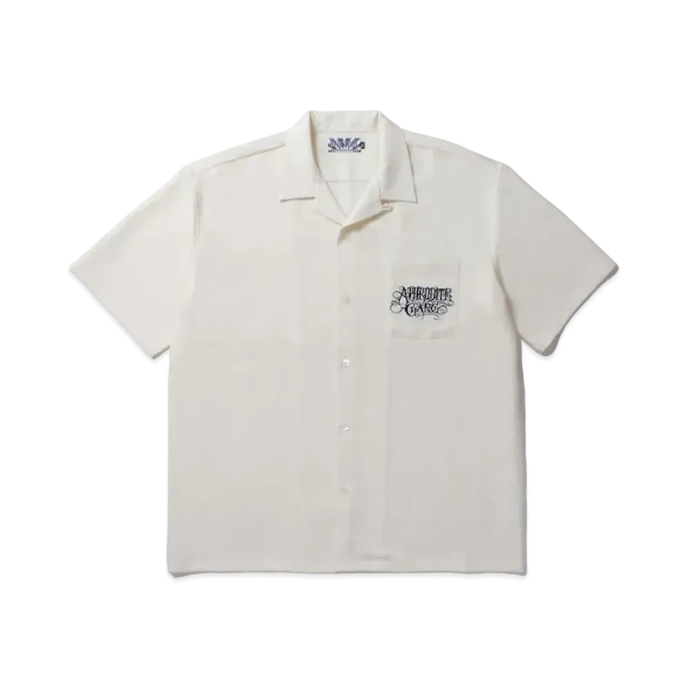 APHRODITEGANG Bud Spool Classic Logo S/S Open Collar Shirt "White"