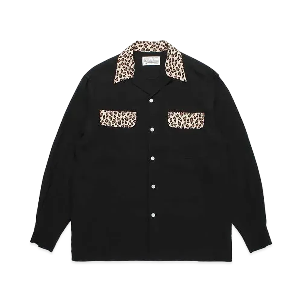 WACKO MARIA Two Tone 50's Open Collar Shirt "Black"