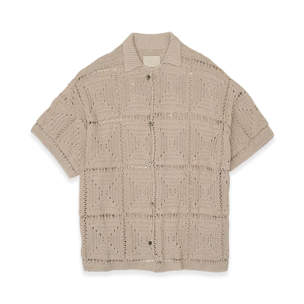 YOKE Cotton Crochet Knit Shirt "Ivory"