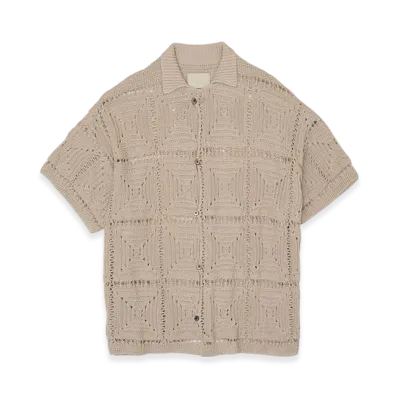 YOKE Cotton Crochet Knit Shirt "Ivory"
