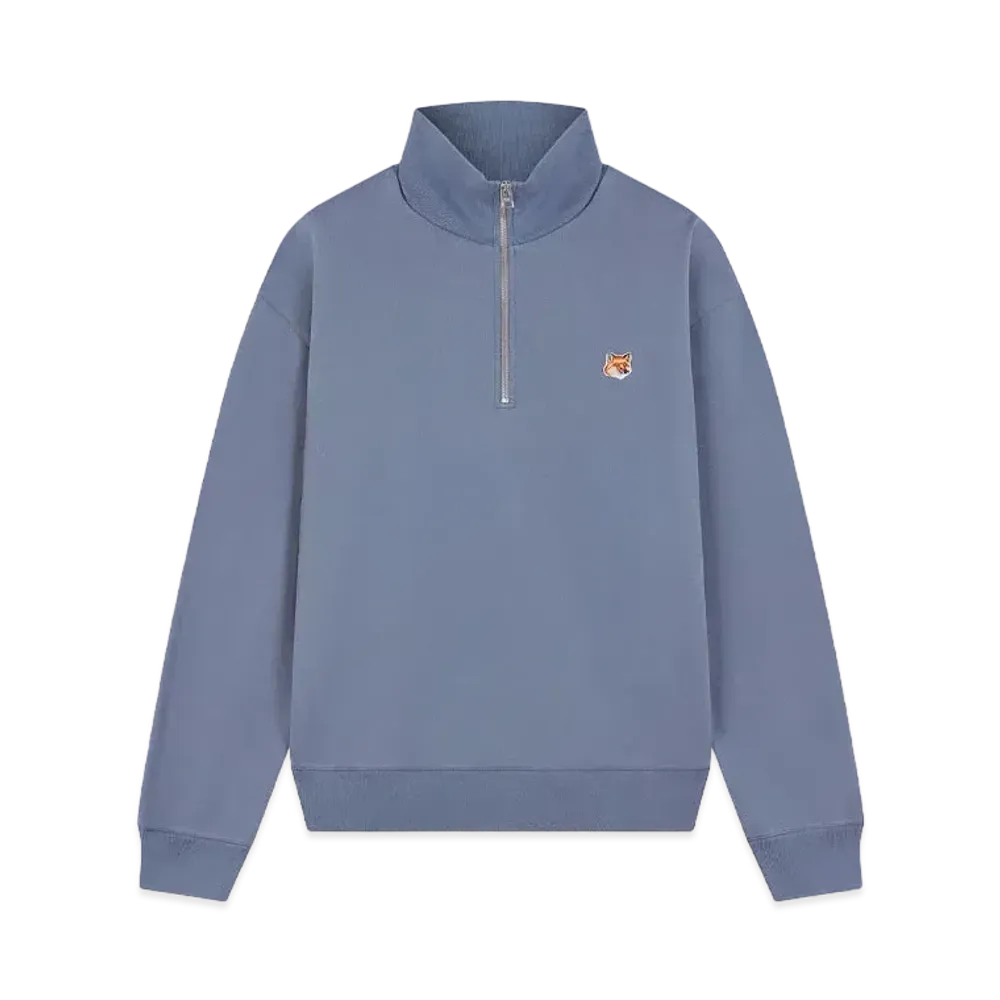 Maison Kitsune Fox Head Patch Comfort Half Zip Sweatshirt "Moonlight Blue"