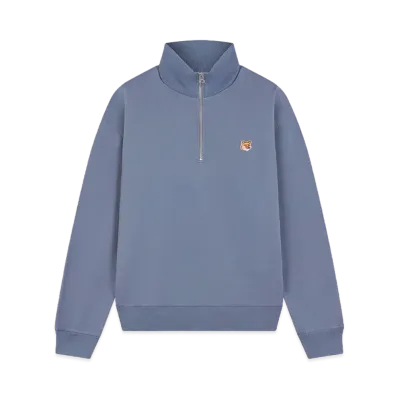 Maison Kitsune Fox Head Patch Comfort Half Zip Sweatshirt "Moonlight Blue"