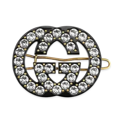GUCCI Crystal Interlocking G Hair Clip "Black"