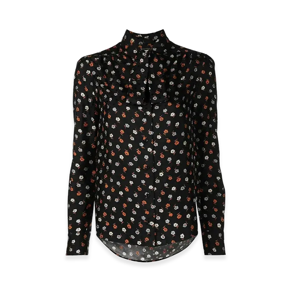 Saint Laurent Women's Floral-Print Long-Sleeve Blouse "Black"