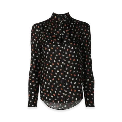 Saint Laurent Women's Floral-Print Long-Sleeve Blouse "Black"