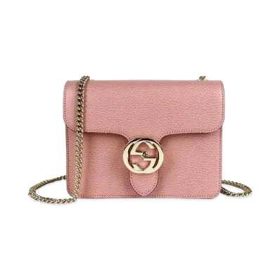 GUCCI Leather Interlocking G Chain Shoulder Bag "Pink"