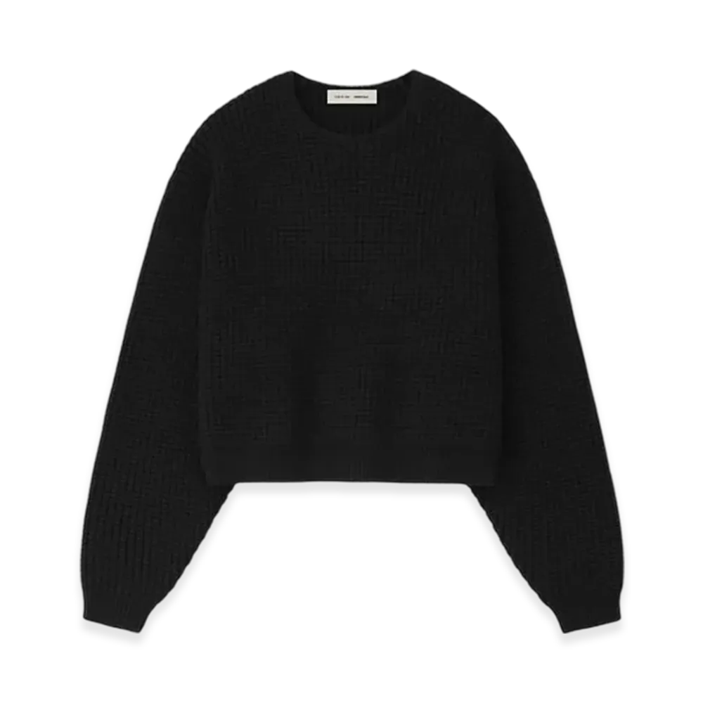 FEAR OF GOD ESSENTIALS Women's Heavy Waffle Crewneck 90'S Sweater "Vintage Black"