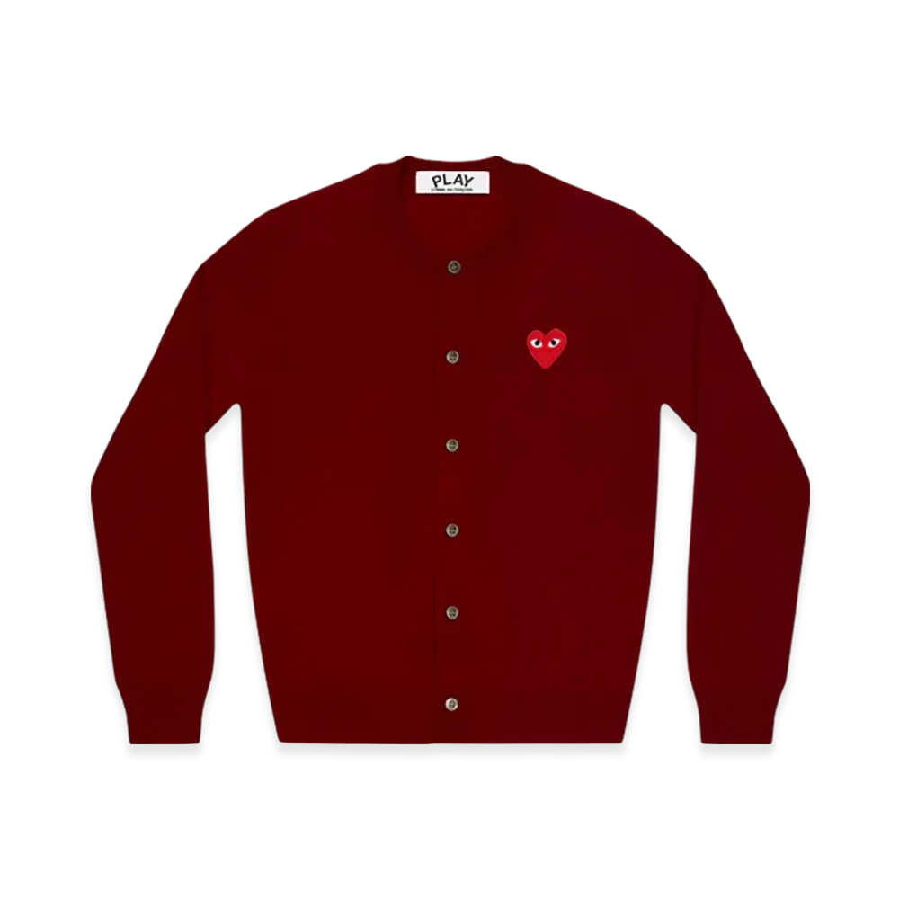 PLAY COMME des GARCONS Unisex Round Neck Cardigan "Burgundy"