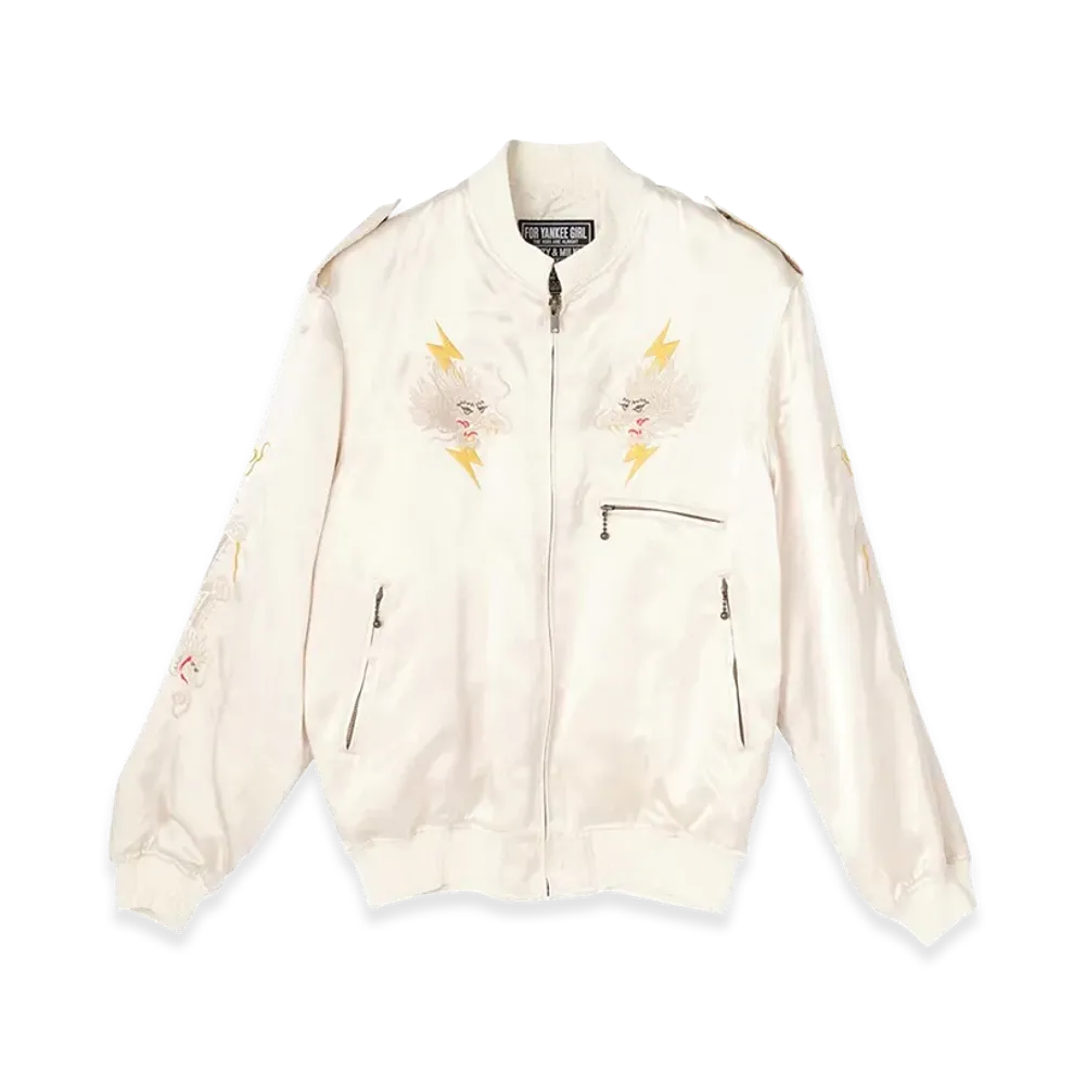 HYSTERIC GLAMOUR LIGHTNING DRAGON Embroidered Souvenir Jacket "White"