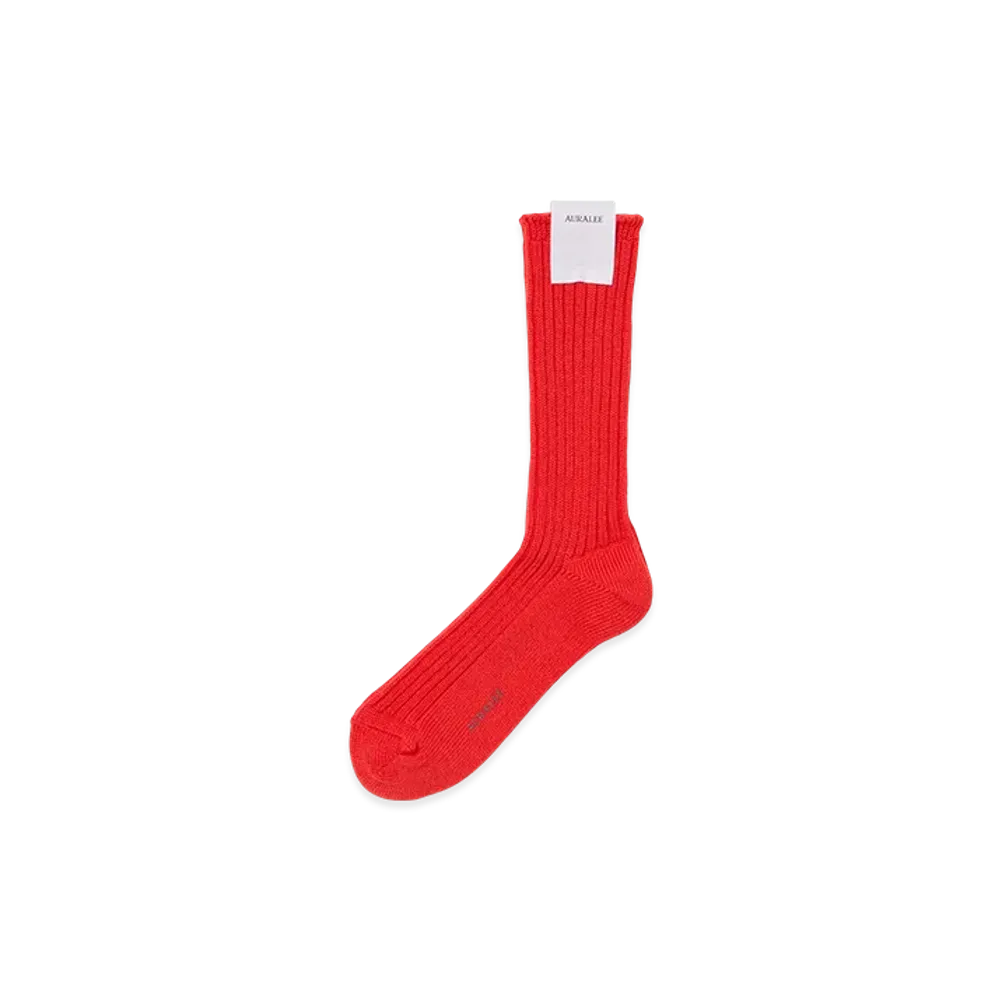 AURALEE Cotton Wool Low Gauge Socks Woman "Red Orange"