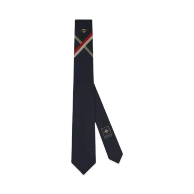 GUCCI Silk Tie With Interlocking G "Dark Blue"