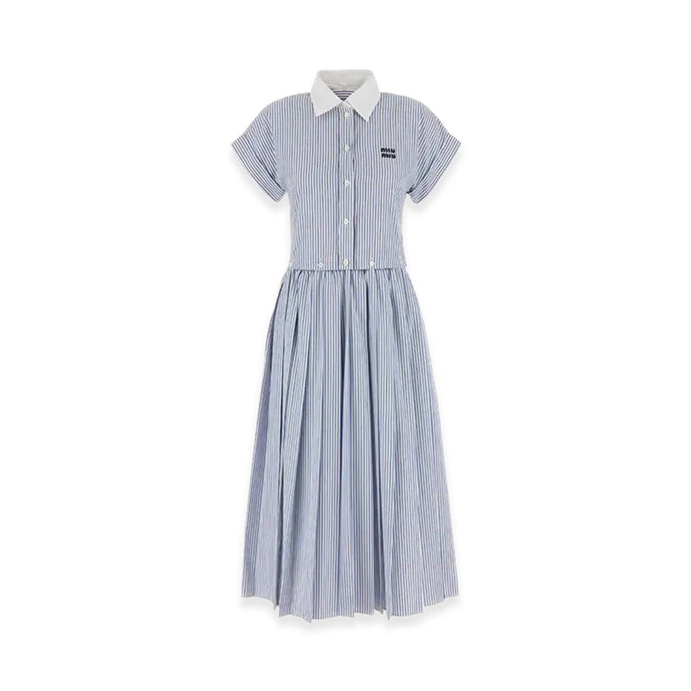 MIU MIU Women's Embroidered Poplin Shirt Dress "Light Blue"