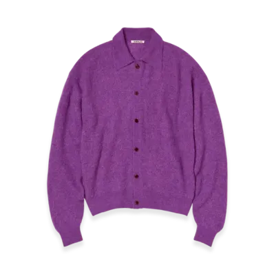 AURALEE Baby Suri Alpaca Sheer Knit Shirt Cardigan "Purple"