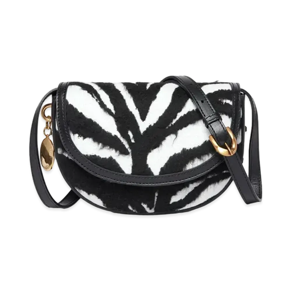 STELLA McCARTNEY Frayme Tiger Pattern Shoulder Bag "Black/White"