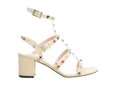 Valentino Garavani Women's Rockstud Suede Sandals "Beige"