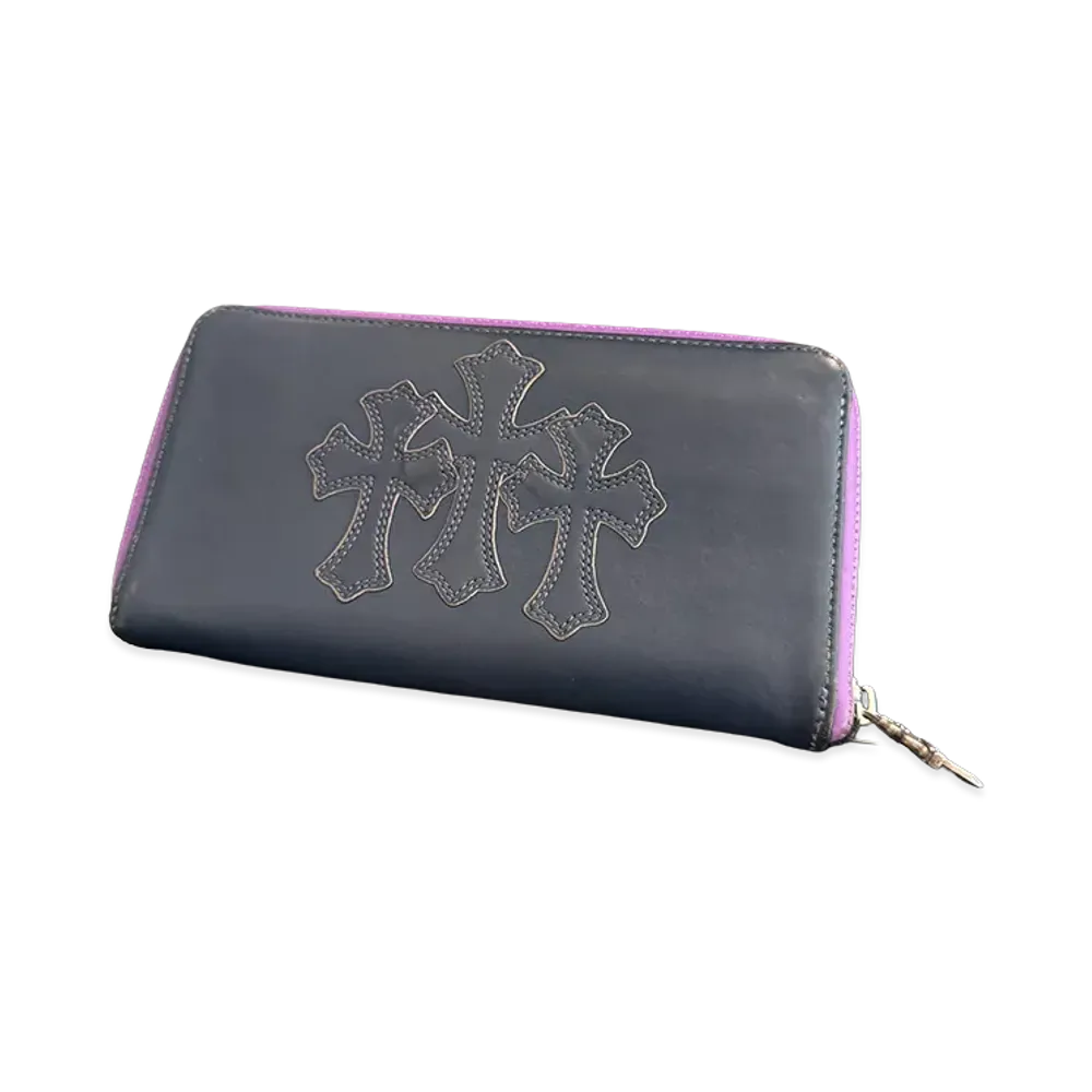 Chrome Hearts 3 Cemetery Cross Leather Patch REC F ZIP Wallet "Navy/Purple"