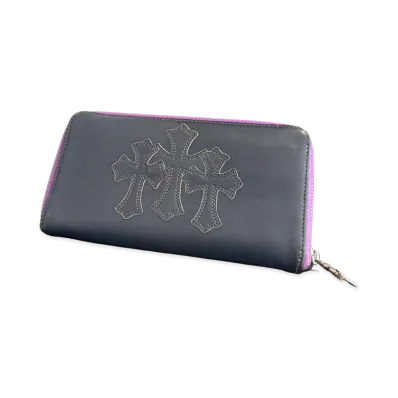 Chrome Hearts 3 Cemetery Cross Leather Patch REC F ZIP Wallet "Navy/Purple"