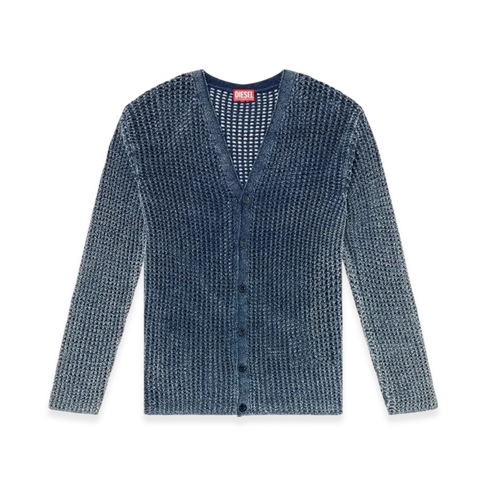 Diesel K-Redram Mesh-Knit Cardigan In Denim Yarn "Blue"