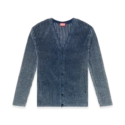 Diesel K-Redram Mesh-Knit Cardigan In Denim Yarn "Blue"