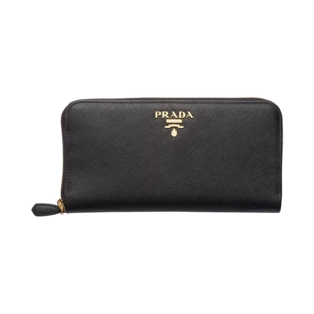 PRADA Saffiano Multicolor Zip-Around Long Wallet "Black/Pale Pink"