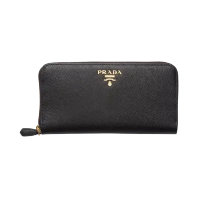 PRADA Saffiano Multicolor Zip-Around Long Wallet "Black/Pale Pink"