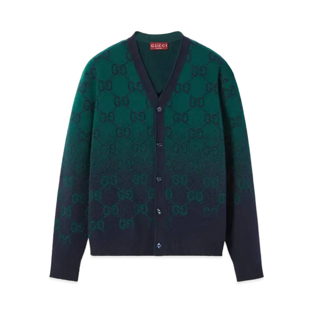 GUCCI GG Degrade Wool Jacquard Cardigan "Dark Green"