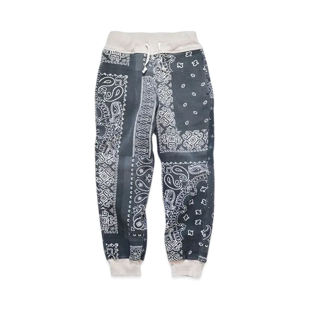 KAPITAL BACK HAIR BANDANA PATTERN SWEAT RIB PANTS "Black"