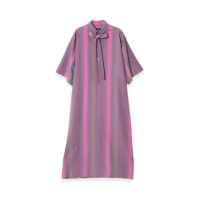 NEEDLES Ascot Collar Dress - Cotton Lawn Stripe "Purple"