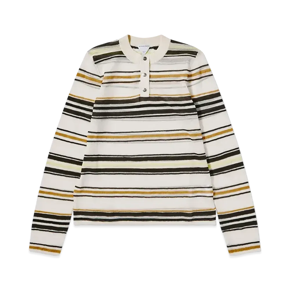 Bottega Veneta Striped Cotton Polo "Dove/yellow/nude"