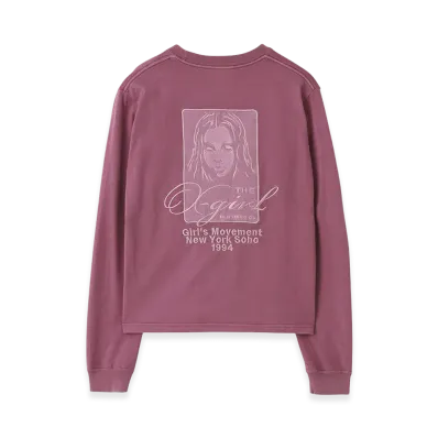 X-Girl Women's Pigment Dyed Face And Logo Square Patch L/S Tee "Pink"