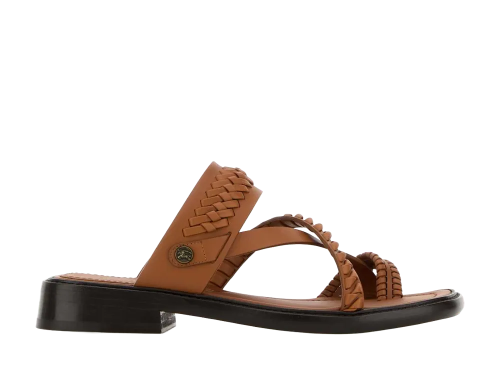 Burberry Women's Leather Thong Slippers "Camel"