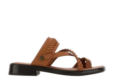 Burberry Women's Leather Thong Slippers "Camel"