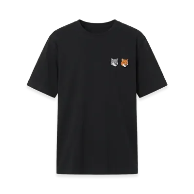 Maison Kitsune Women's Short Sleeve Double Fox Head Fox Embroidery Crewneck T-Shirt "Black"