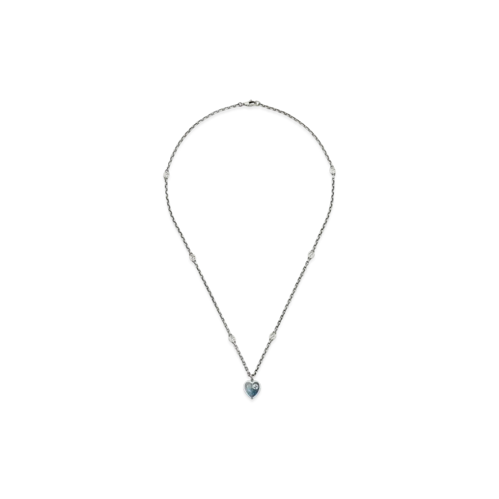 GUCCI Interlocking Double G Enamel Heart Necklace