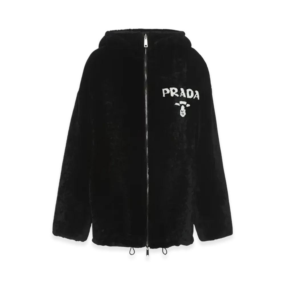 PRADA Women's Reversible Gabardine and Shearling Jacket "Black"