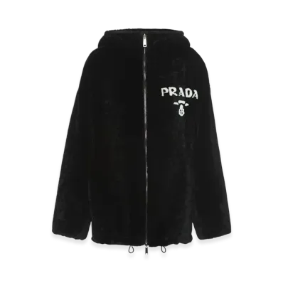 PRADA Women's Reversible Gabardine and Shearling Jacket "Black"