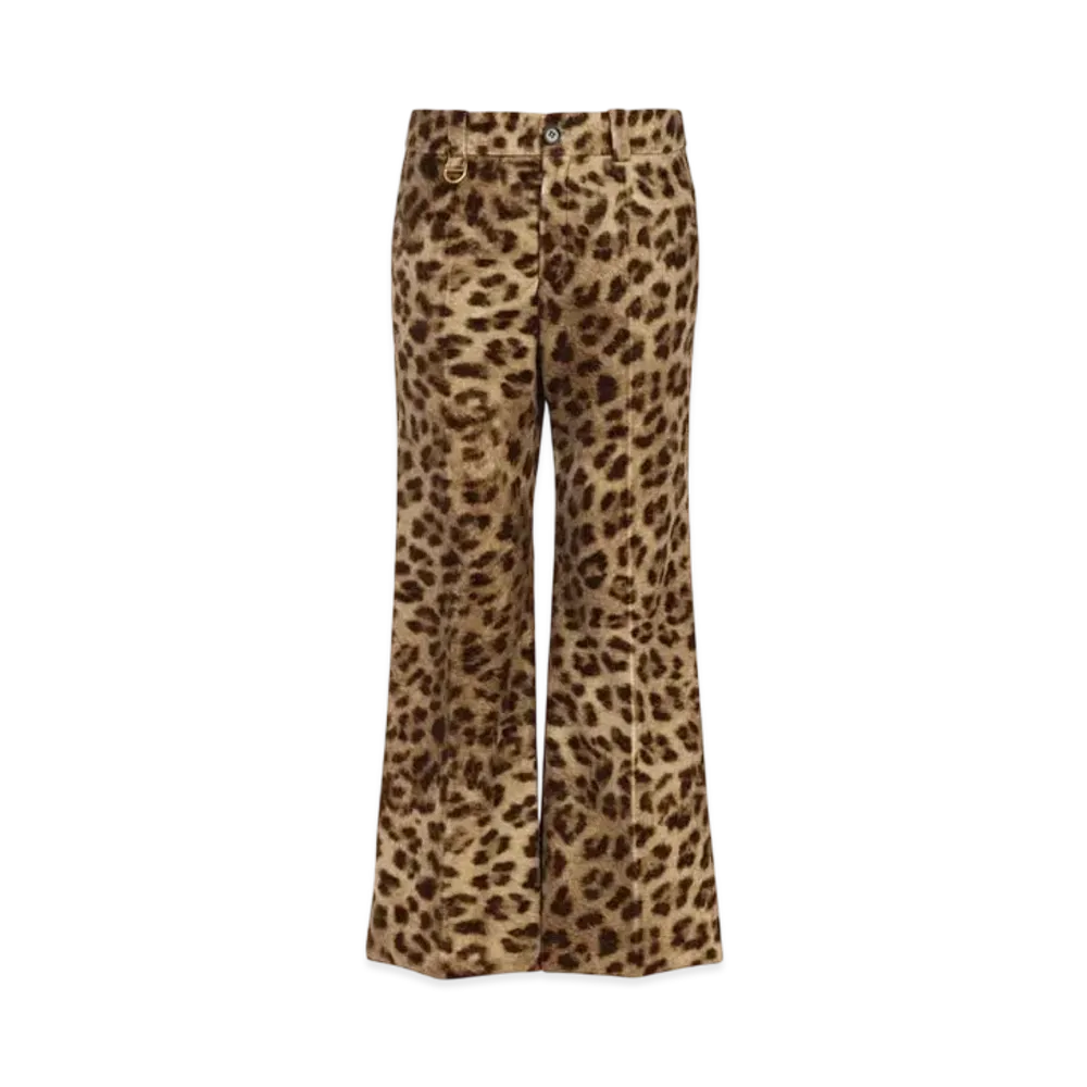 Chloe Cropped Bootcut Pants In Leopard-Print Cotton Velvet "Worn Brown"
