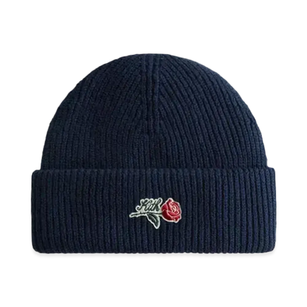 Kith Script Rose Felt Embroidery Cotton Beanie "Nocturnal"
