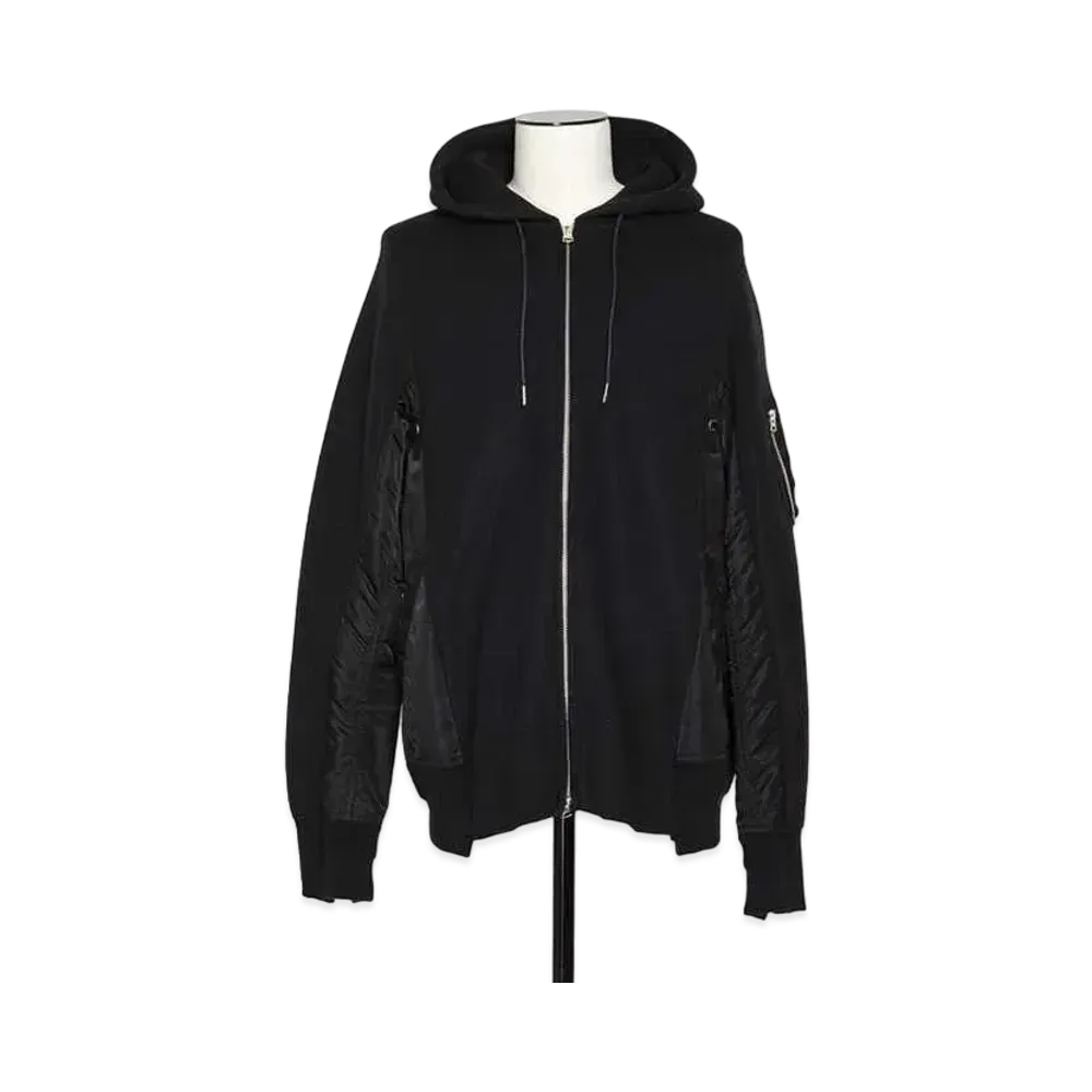 sacai Sponge Sweat x MA-1 Zip Hoodie "Black"