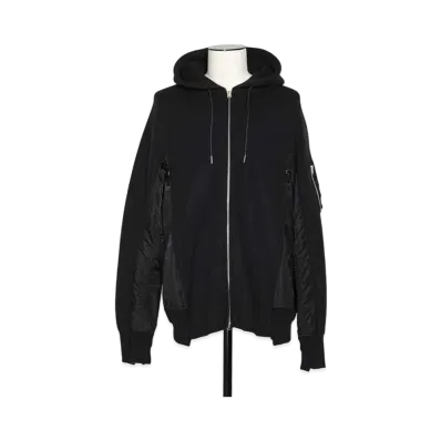 sacai Sponge Sweat x MA-1 Zip Hoodie "Black"