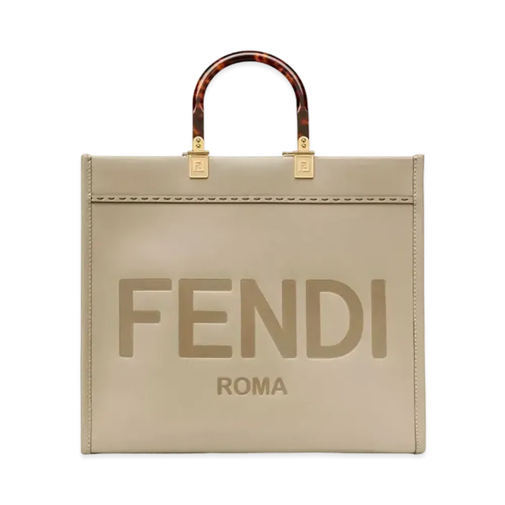 FENDI Sunshine Shopper Leather Bag "Beige"