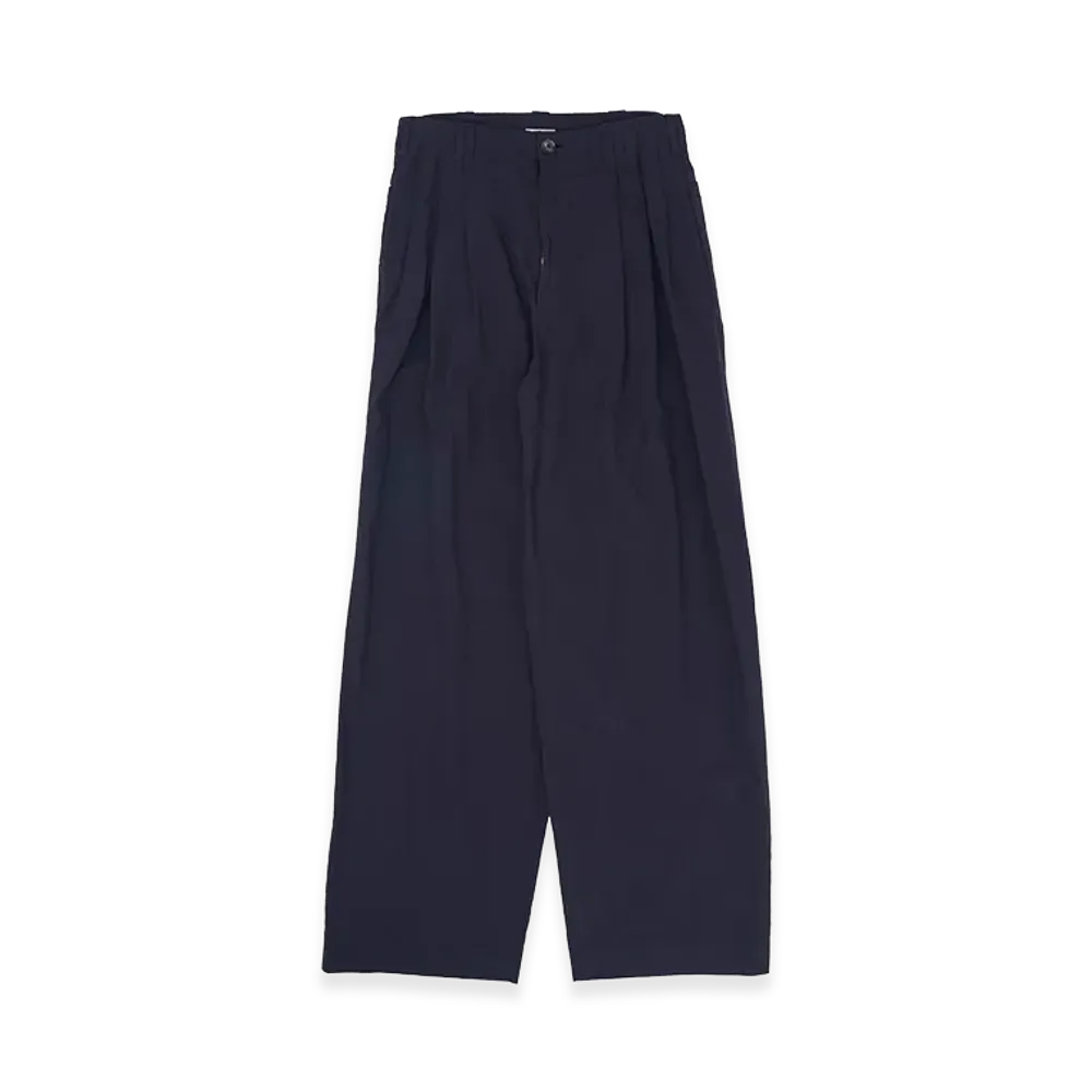 YOKE Cotton Typewriter Garment-dyed 3Pleated Tapered Trousers "Navy"