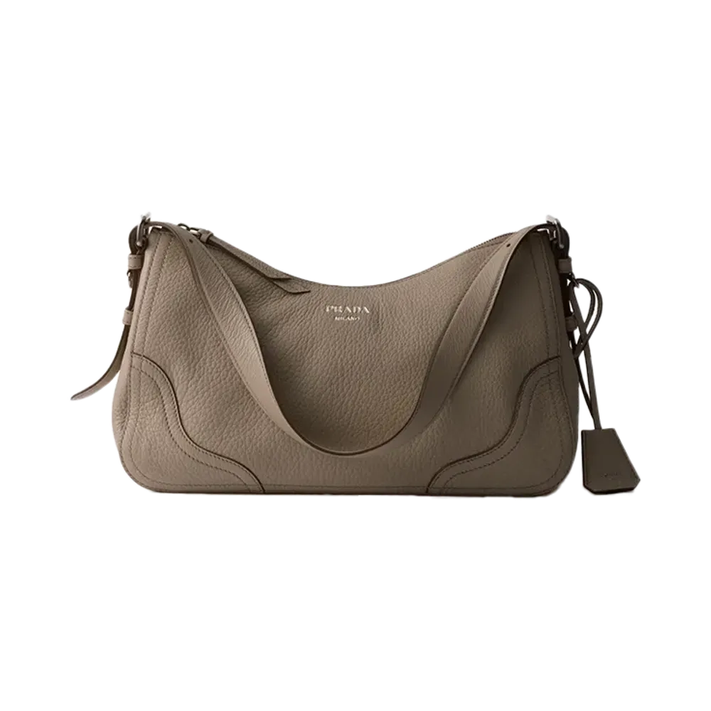PRADA Aimee Large Leather Shoulder Bag "Clay Grey"