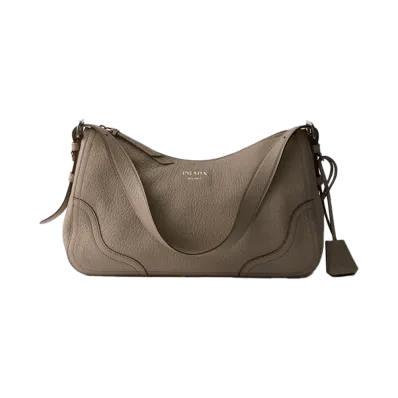 PRADA Aimee Large Leather Shoulder Bag "Clay Grey"